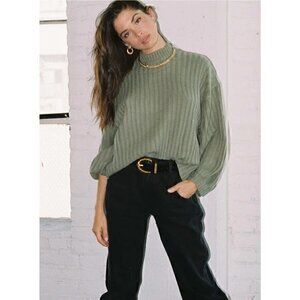 Princess Polly Innerbloom Oversized Ribbed Sweater Dark Green Size XS/S